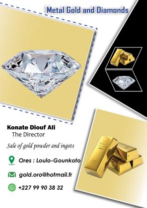 Venta de oro en polvo y lingotes.